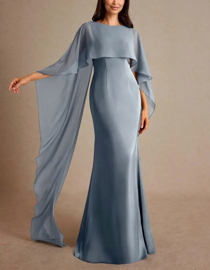 Gray Blue Chiffon Maxi Dress