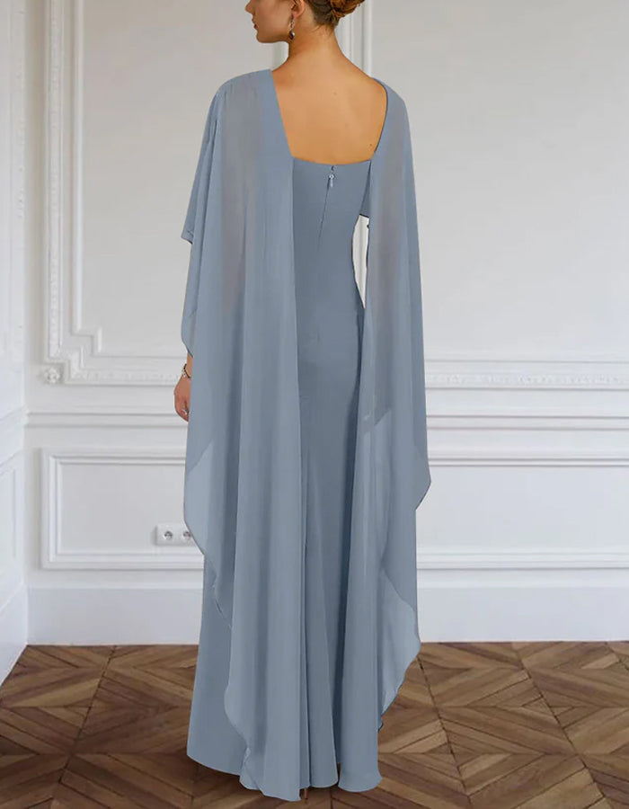 Gray Blue Chiffon Maxi Dress