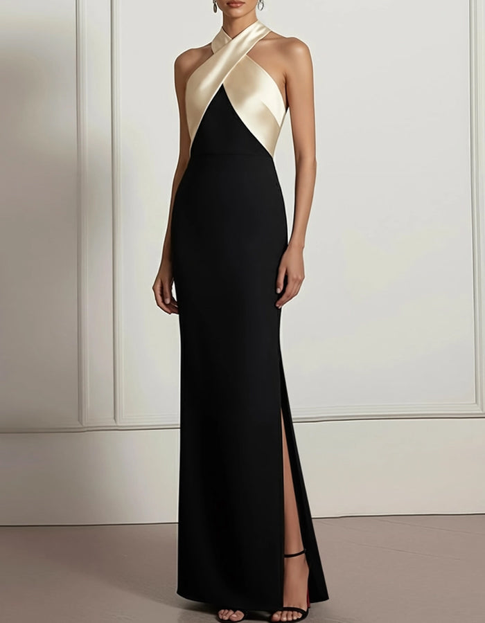 Color-Blocked Backless Maxi Dress