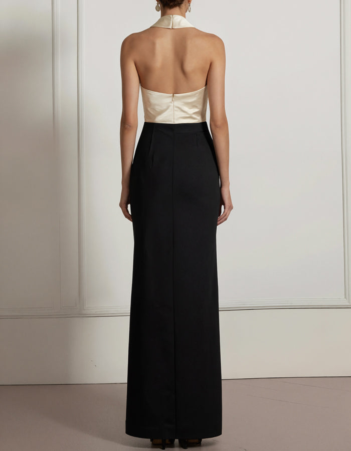 Color-Blocked Backless Maxi Dress