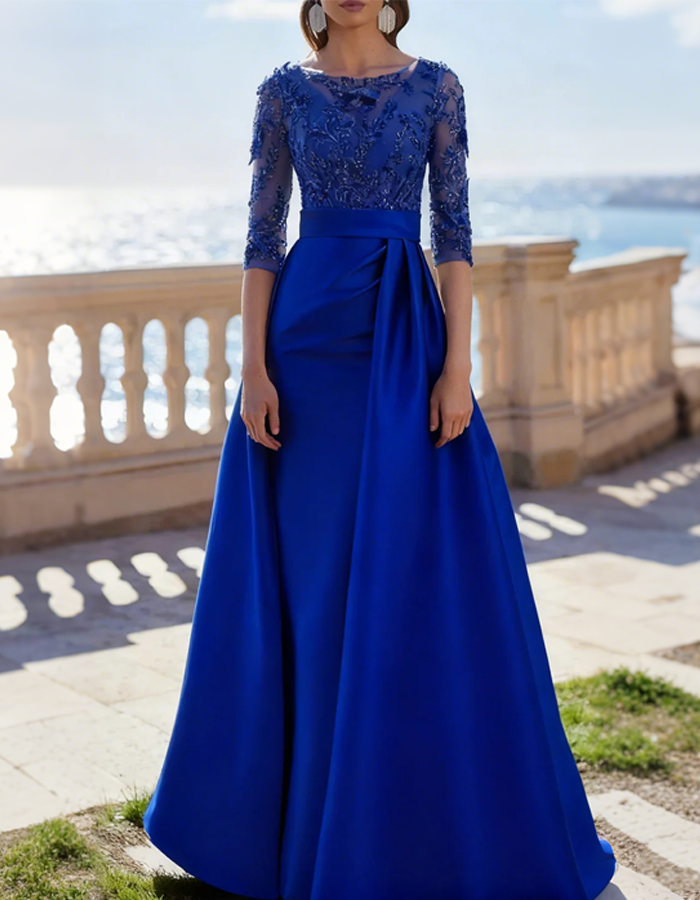 Satin Lace Evening Maxi Dress
