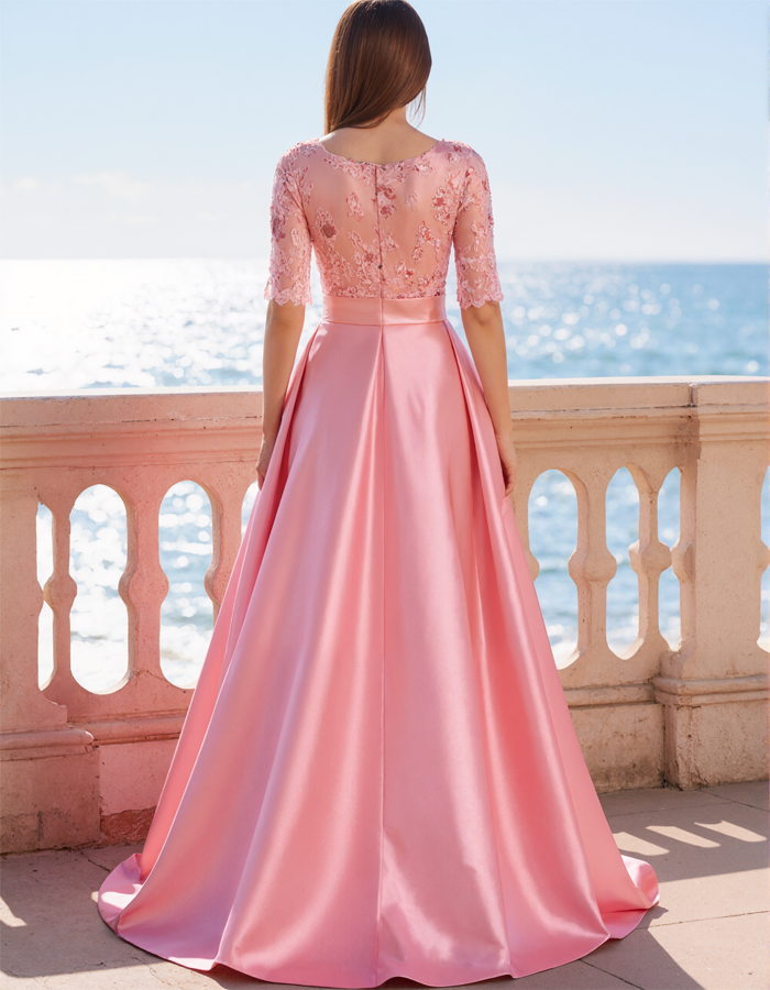 Satin Lace Evening Maxi Dress