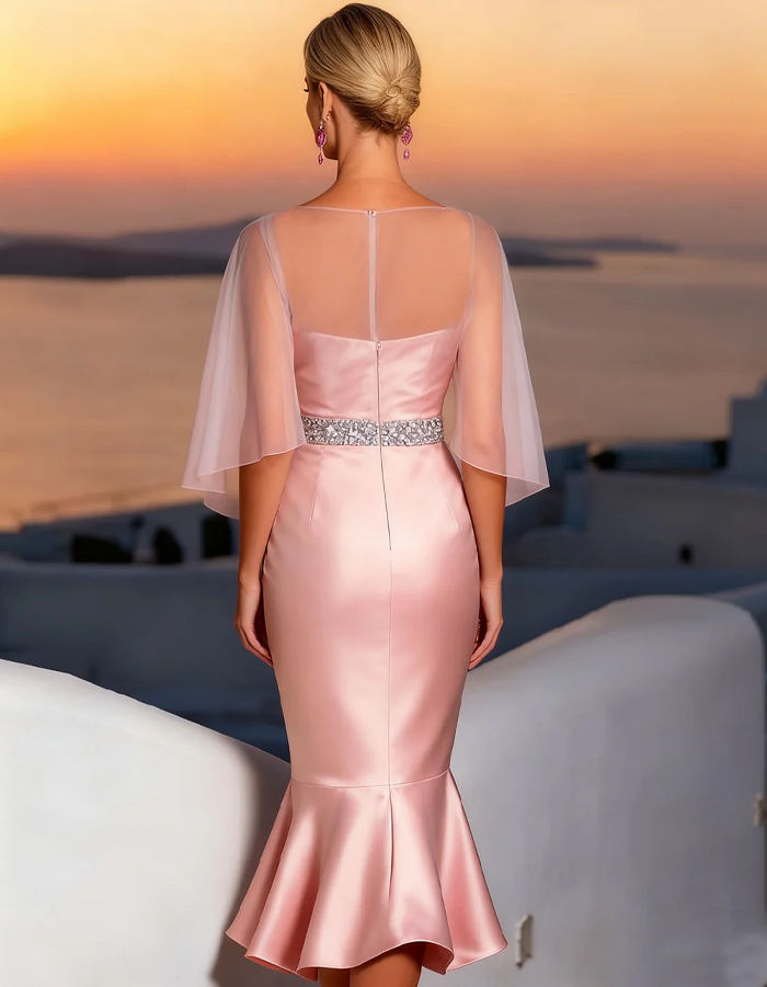 Pale Pink Satin Mermaid Midi Dress