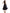 Black Satin Printed Waist Cinching Midi Dress