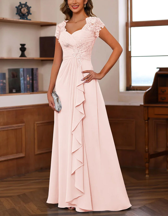 Solid Color Chiffon Lace Layering Maxi Dress