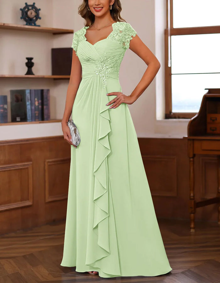 Solid Color Chiffon Lace Layering Maxi Dress