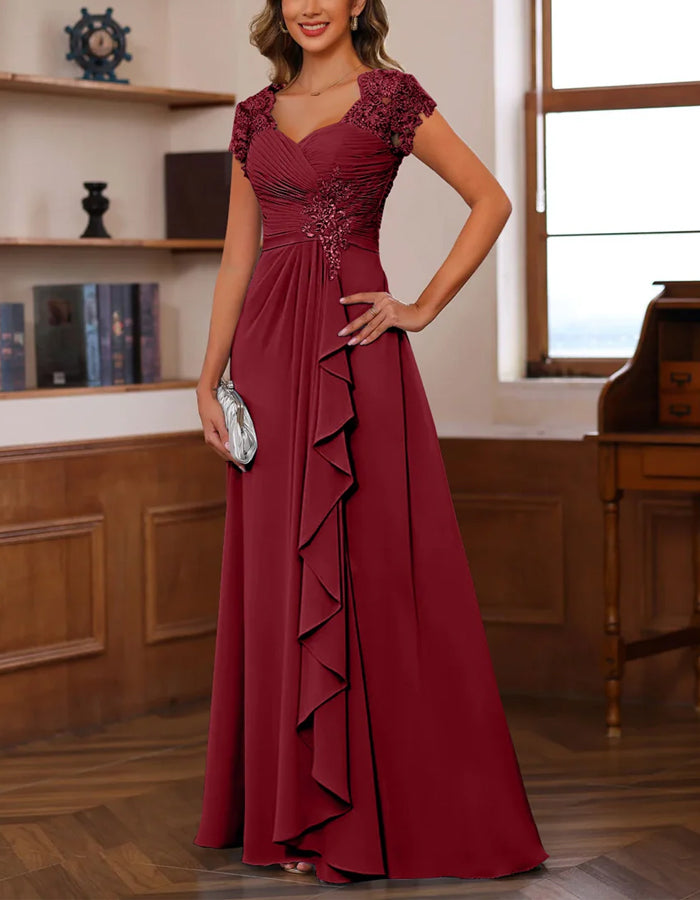 Solid Color Chiffon Lace Layering Maxi Dress