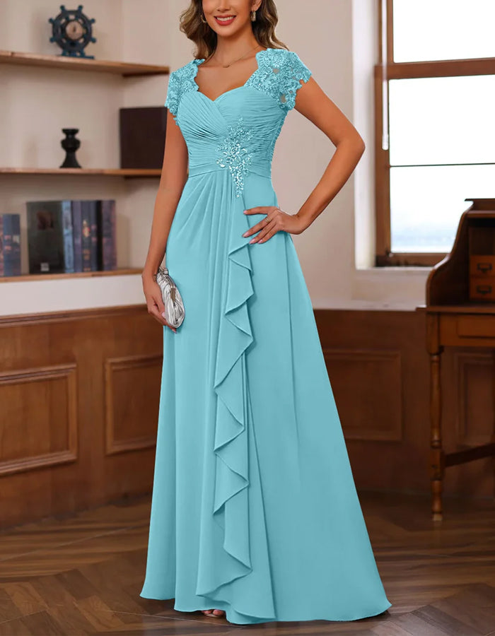 Solid Color Chiffon Lace Layering Maxi Dress