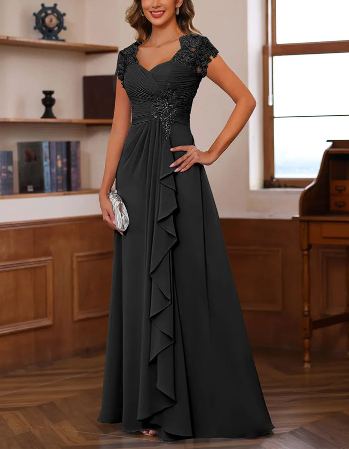 Solid Color Chiffon Lace Layering Maxi Dress