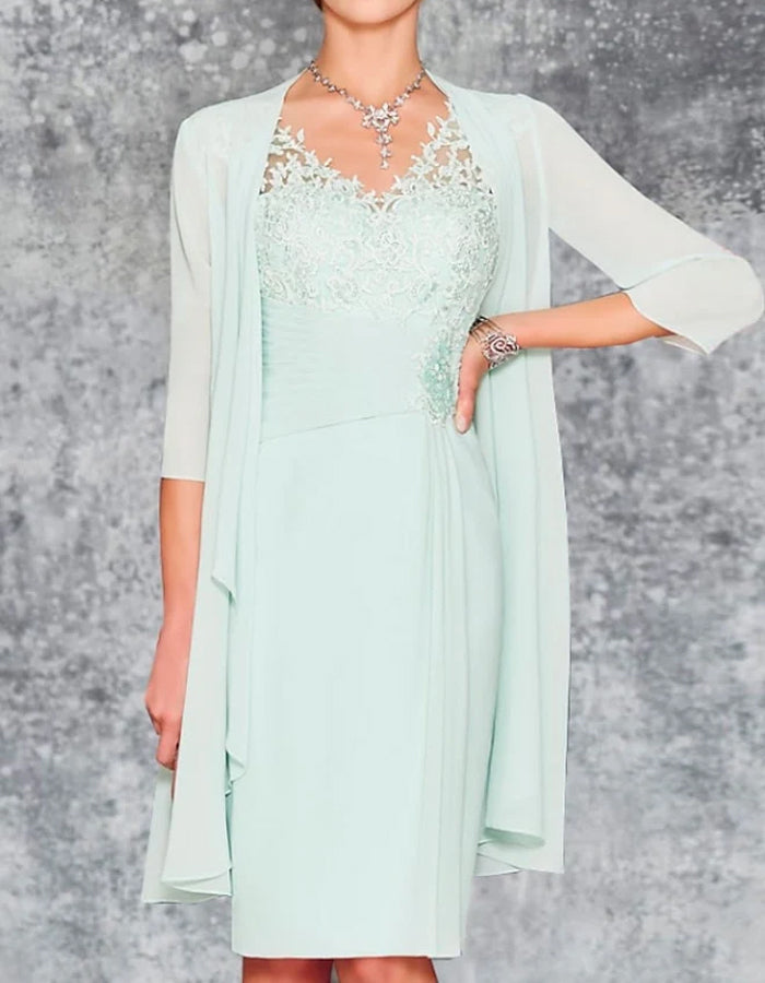 Mint Green Chiffon Lace Dress Suit