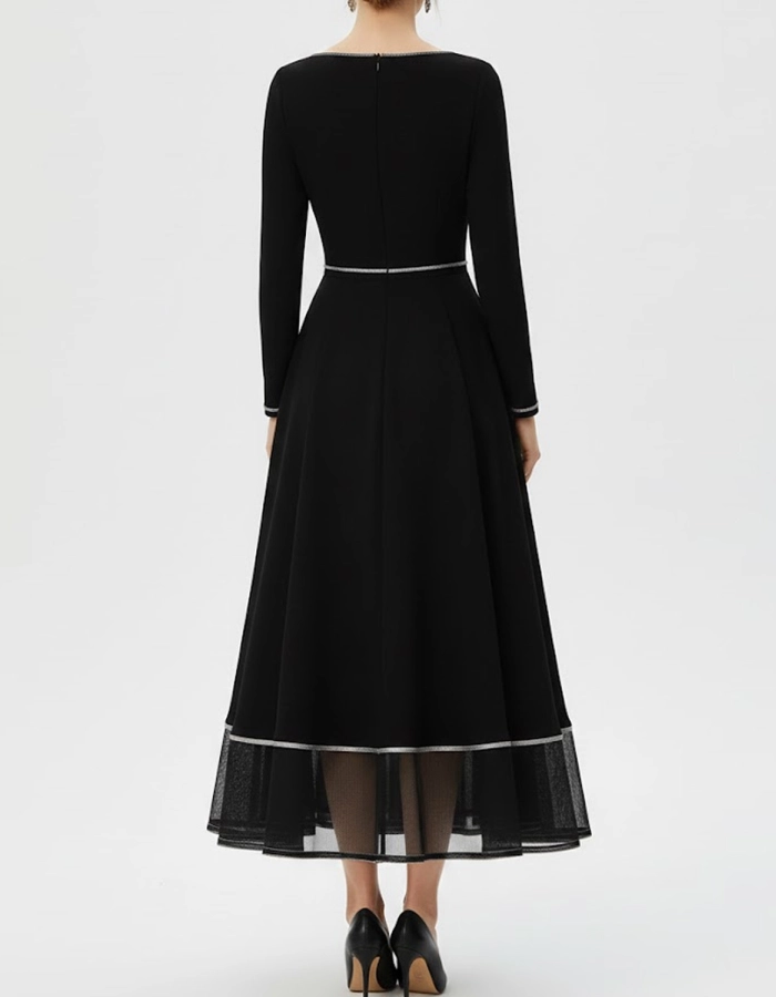 Black With Tulle Hem Midi Dress