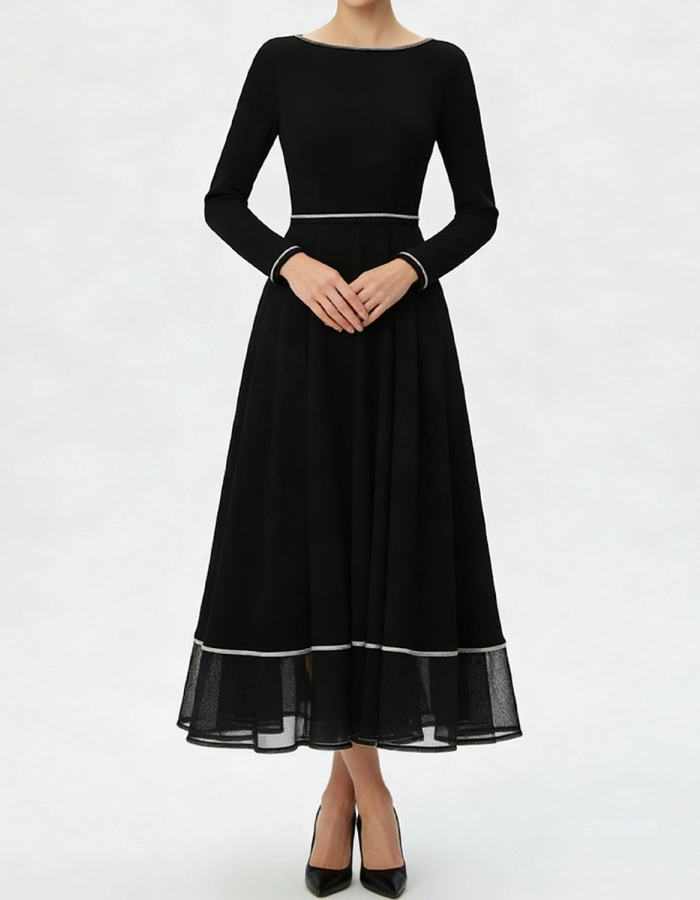 Black With Tulle Hem Midi Dress