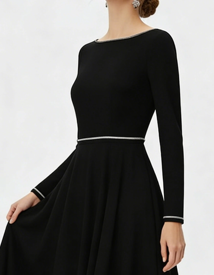 Black With Tulle Hem Midi Dress