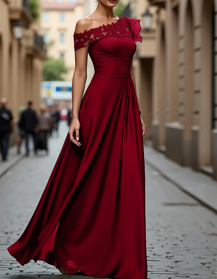 Off-the-Shoulder Lace Maxi Dress