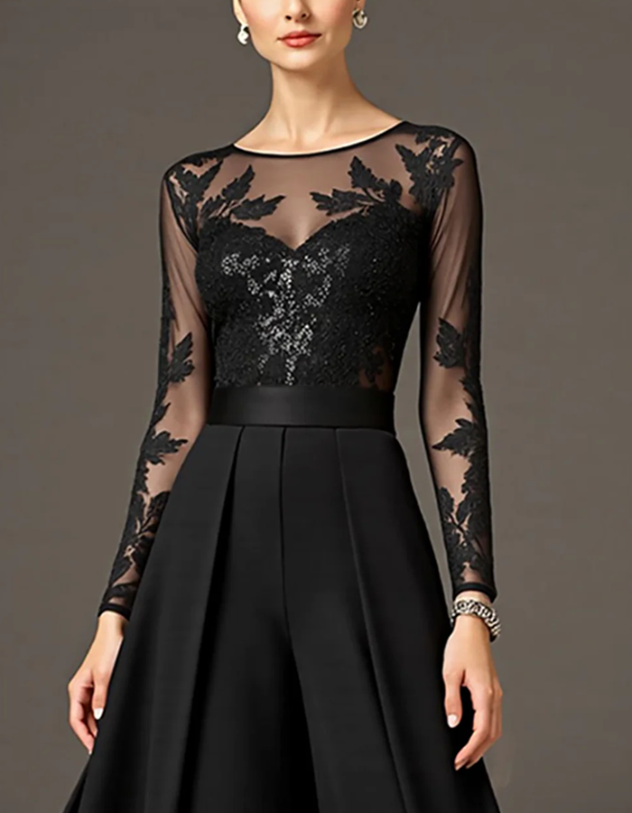 Lace Chiffon Floor-Length Jumpsuit
