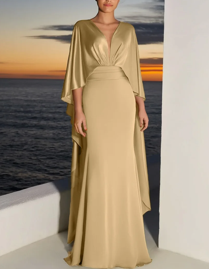 Vestido largo de satén lujoso con chal