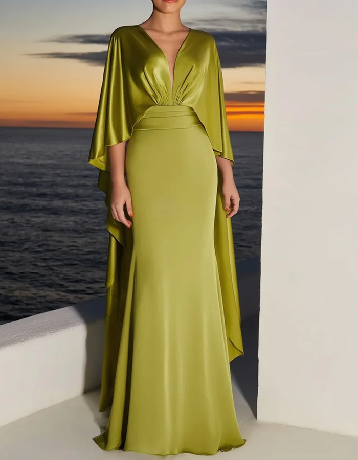 Vestido largo de satén lujoso con chal