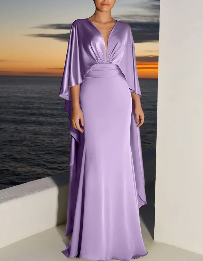Vestido largo de satén lujoso con chal