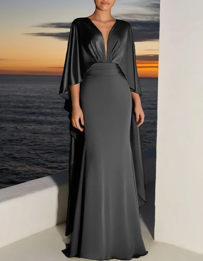Vestido largo de satén lujoso con chal