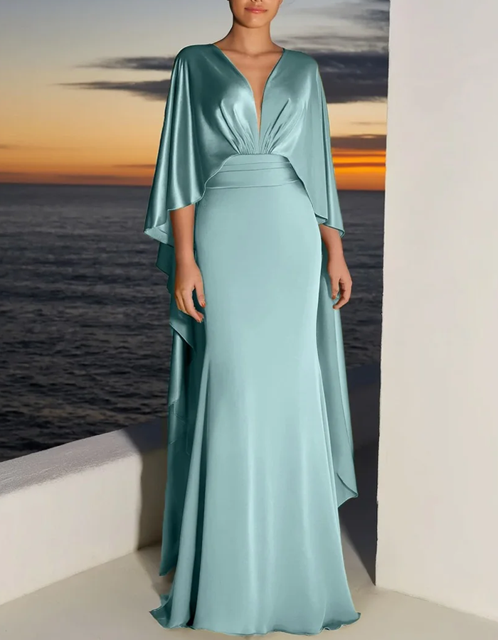 Vestido largo de satén lujoso con chal
