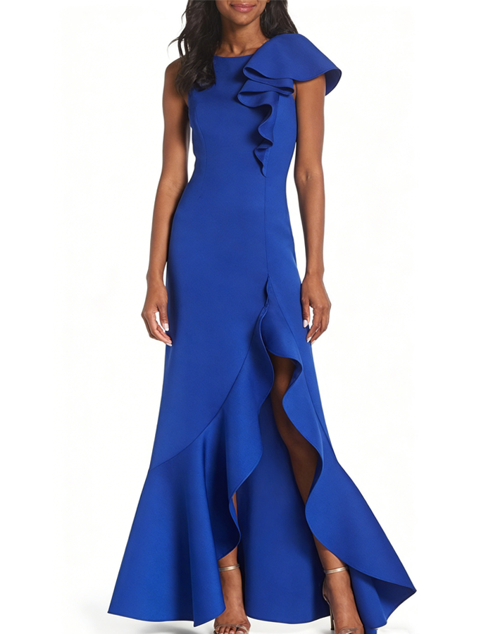 Vestido largo con volantes asimétricos