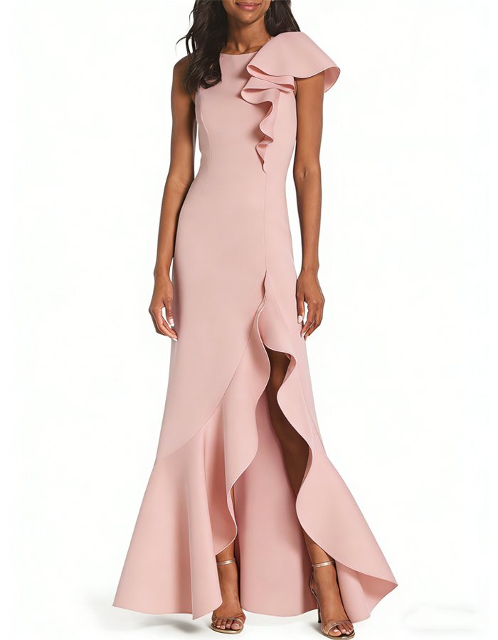 Vestido largo con volantes asimétricos