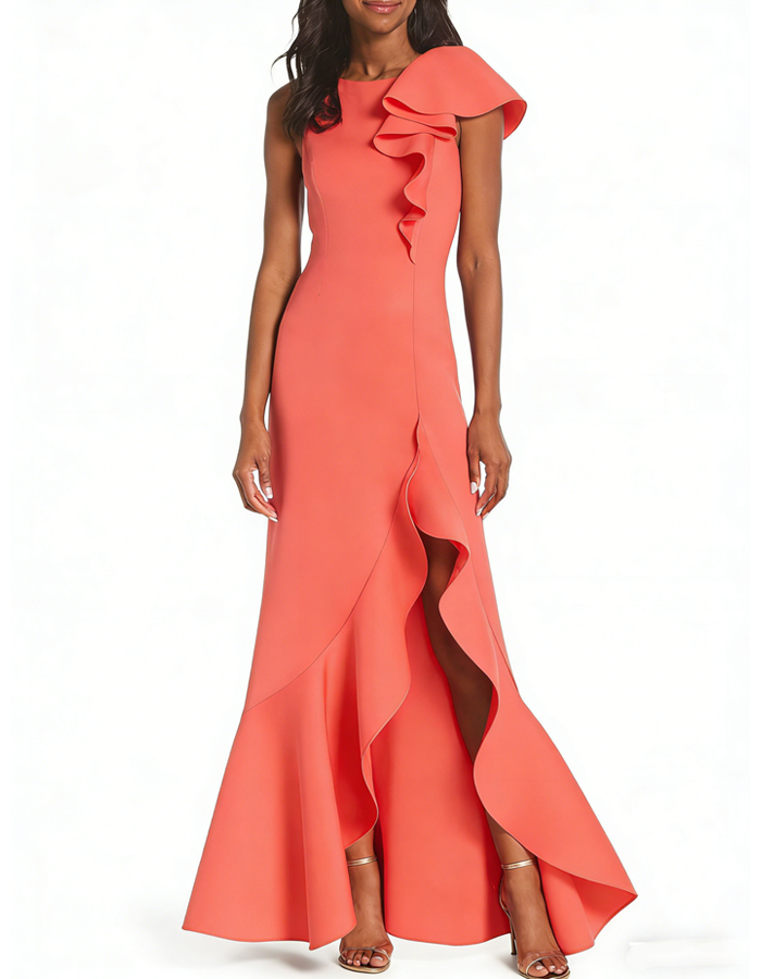 Vestido largo con volantes asimétricos