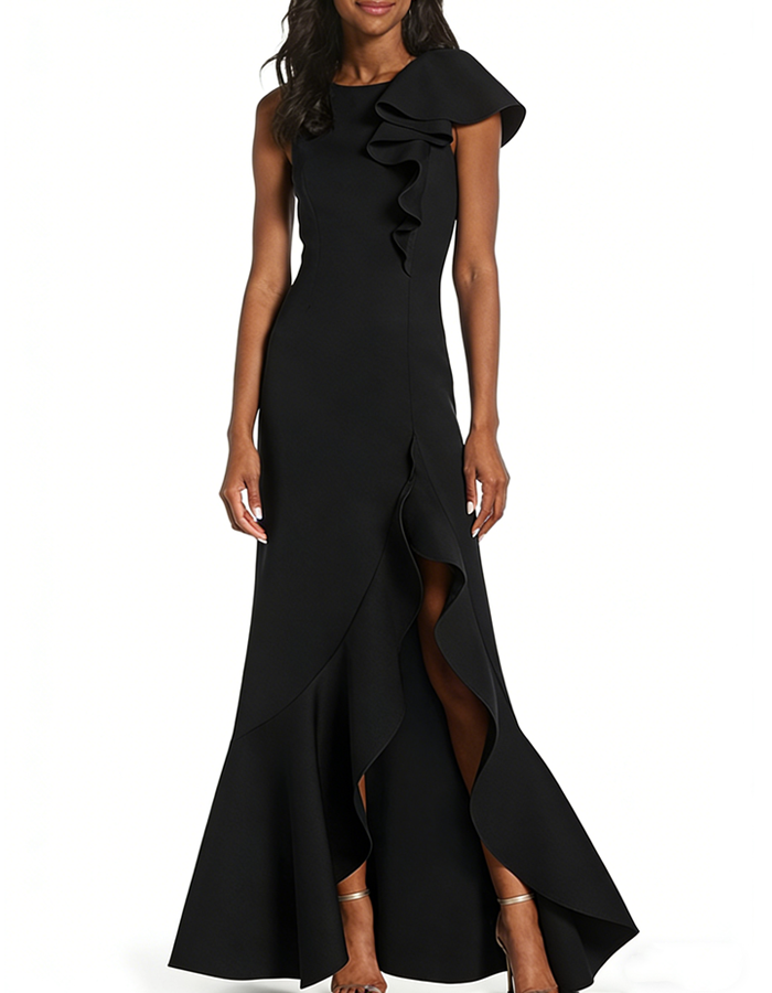 Asymmetrical Ruffle Maxi Dress