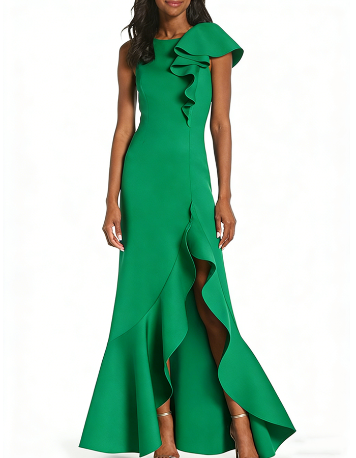 Vestido largo con volantes asimétricos