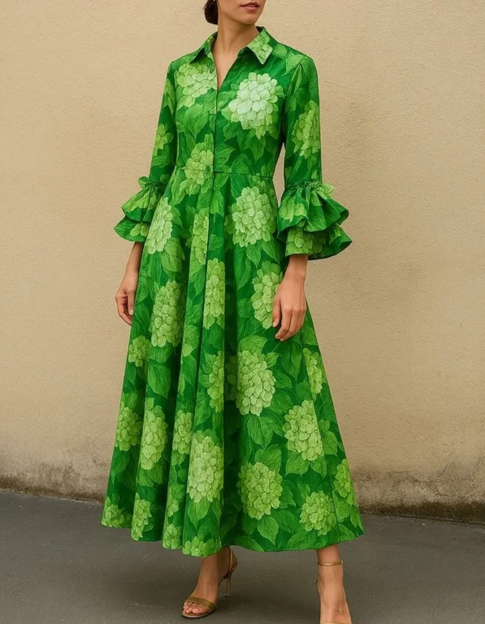 Green Floral Midi Dress