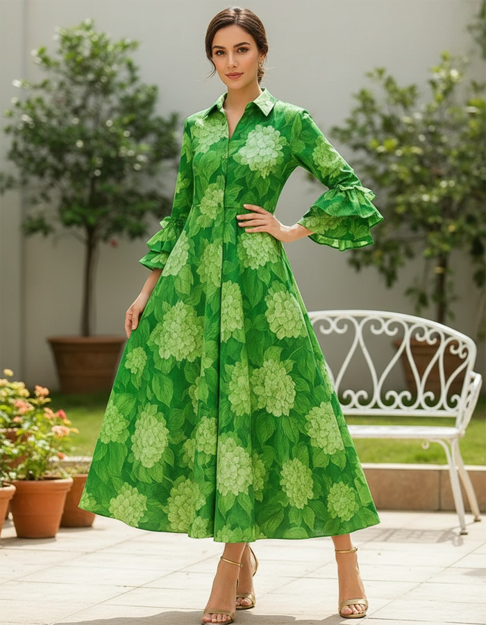 Green Floral Midi Dress