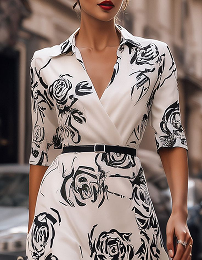 White Ink Rose Midi Dress
