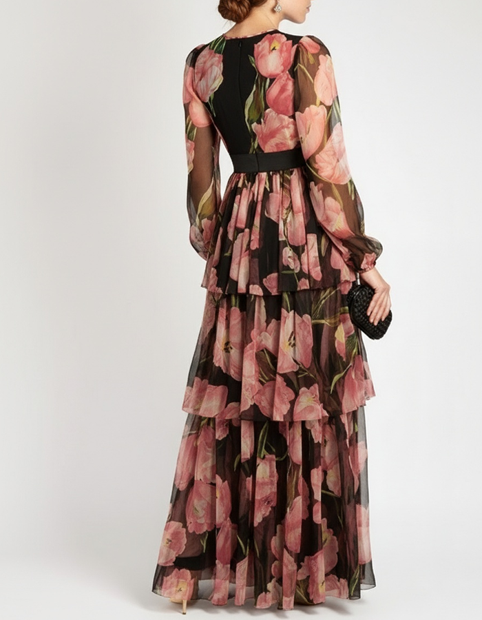 Black And Pink Floral Maxi Dress
