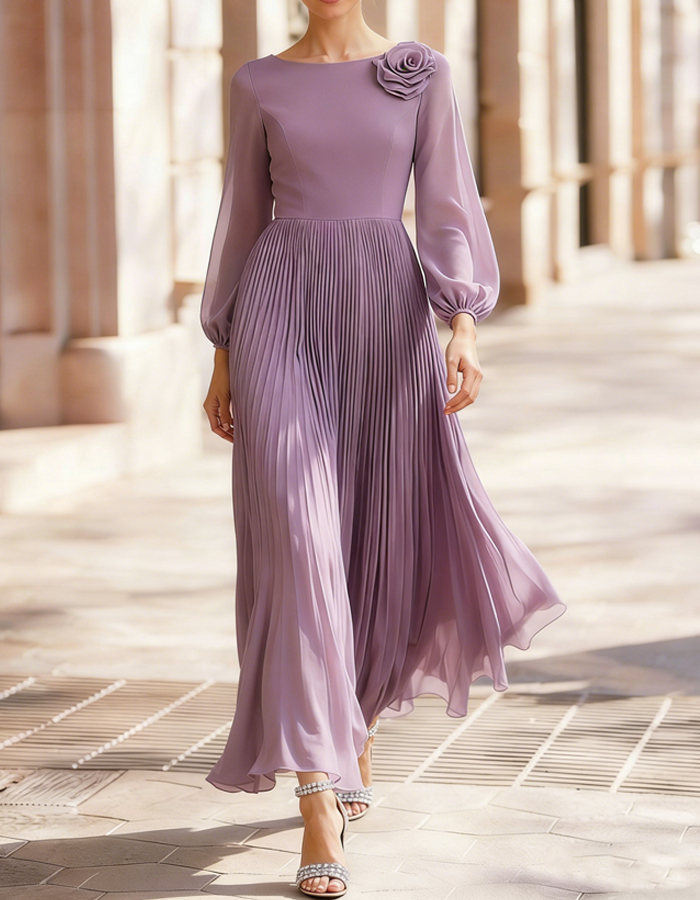 Chiffon Pleated Elegant Maxi Dress