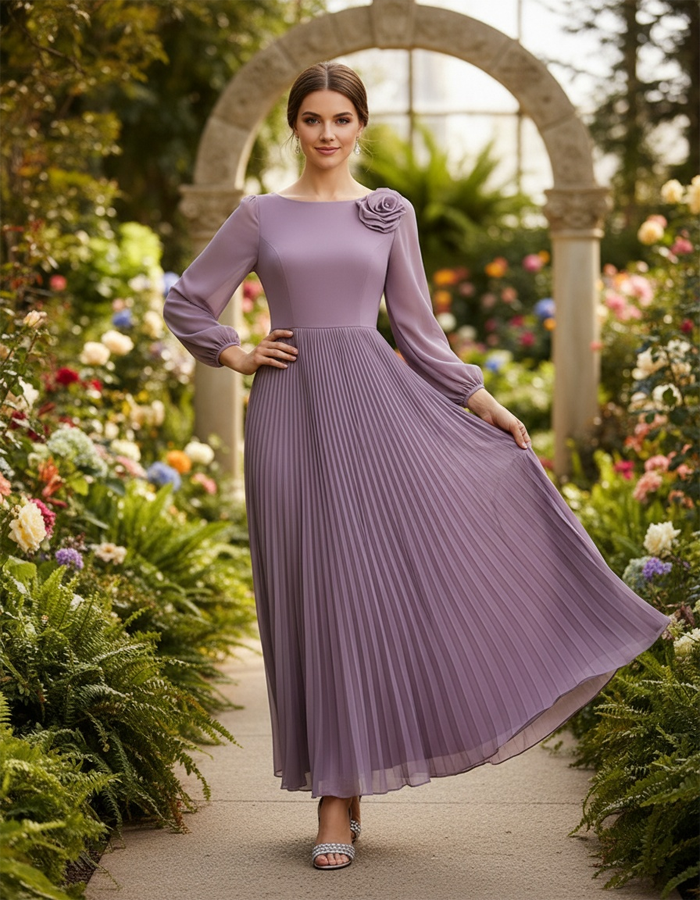 Chiffon Pleated Elegant Maxi Dress