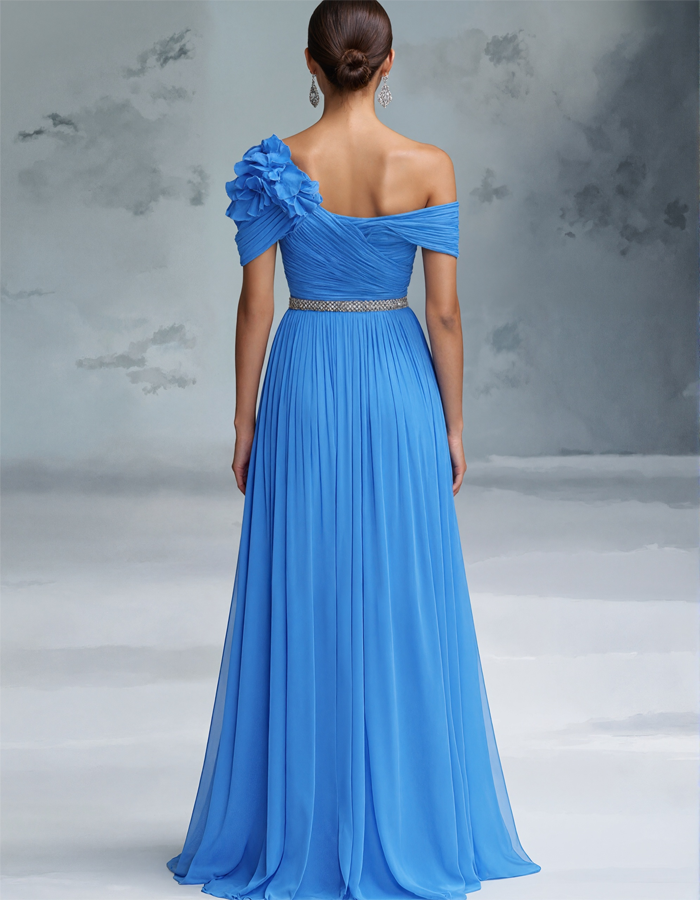 Vestido maxi plisado de gasa con estampado floral 3D