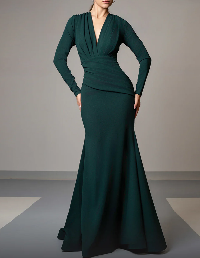 V-neck Long Sleeves Maxi Dress