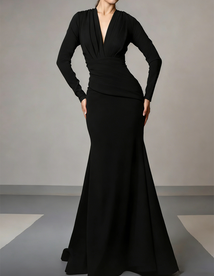 V-neck Long Sleeves Maxi Dress