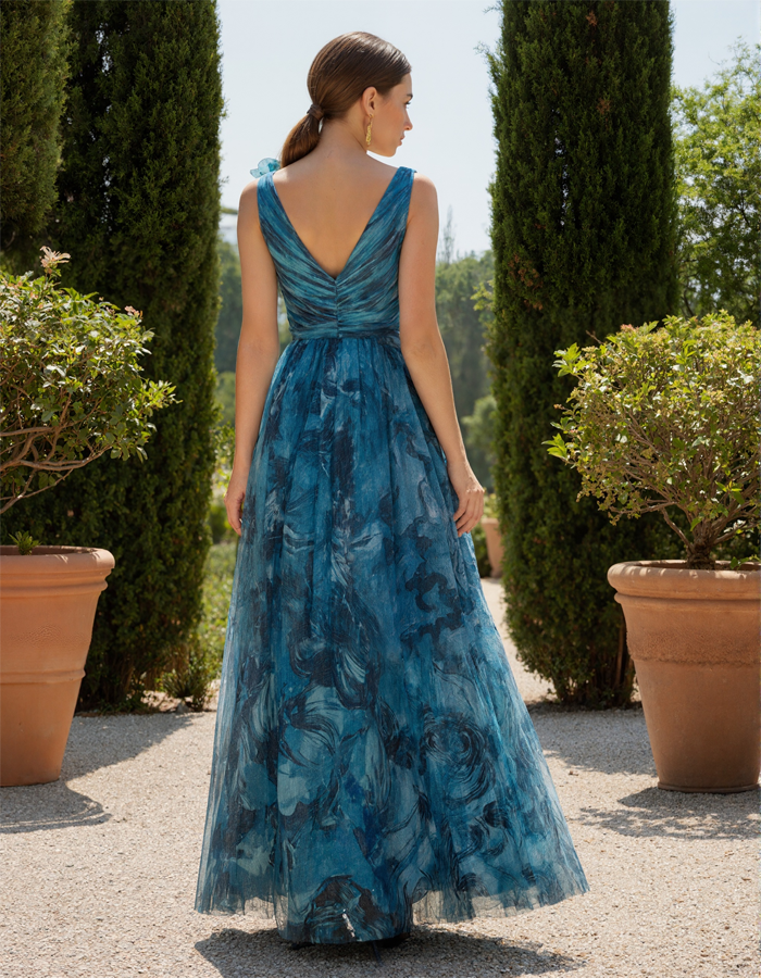 Vestido largo de gasa con estampado floral
