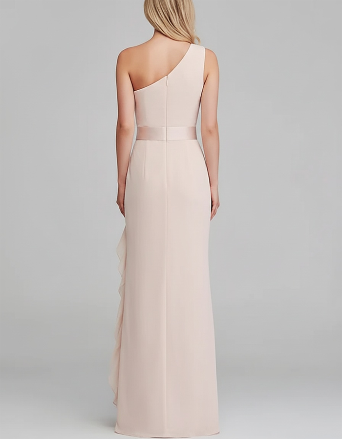 Chiffon One-Shoulder Layered Ruffles Maxi Dress