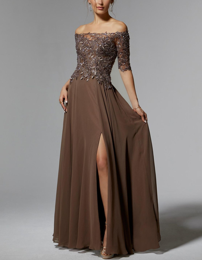 Elegant Off-the-Shoulder Lace Embroidery Maxi Dress