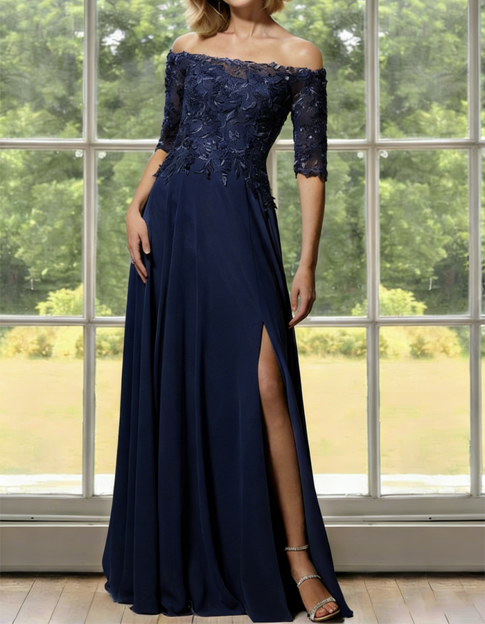 Elegant Off-the-Shoulder Lace Embroidery Maxi Dress