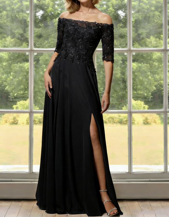 Elegant Off-the-Shoulder Lace Embroidery Maxi Dress