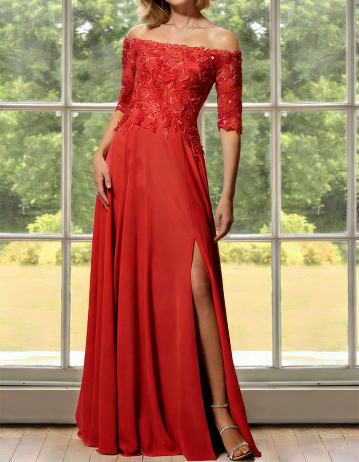 Elegant Off-the-Shoulder Lace Embroidery Maxi Dress