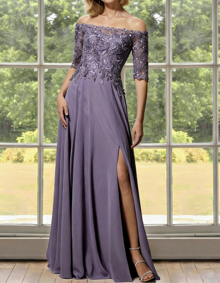 Elegant Off-the-Shoulder Lace Embroidery Maxi Dress