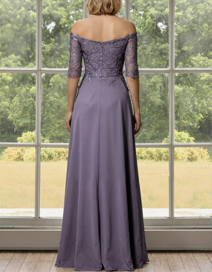 Elegant Off-the-Shoulder Lace Embroidery Maxi Dress