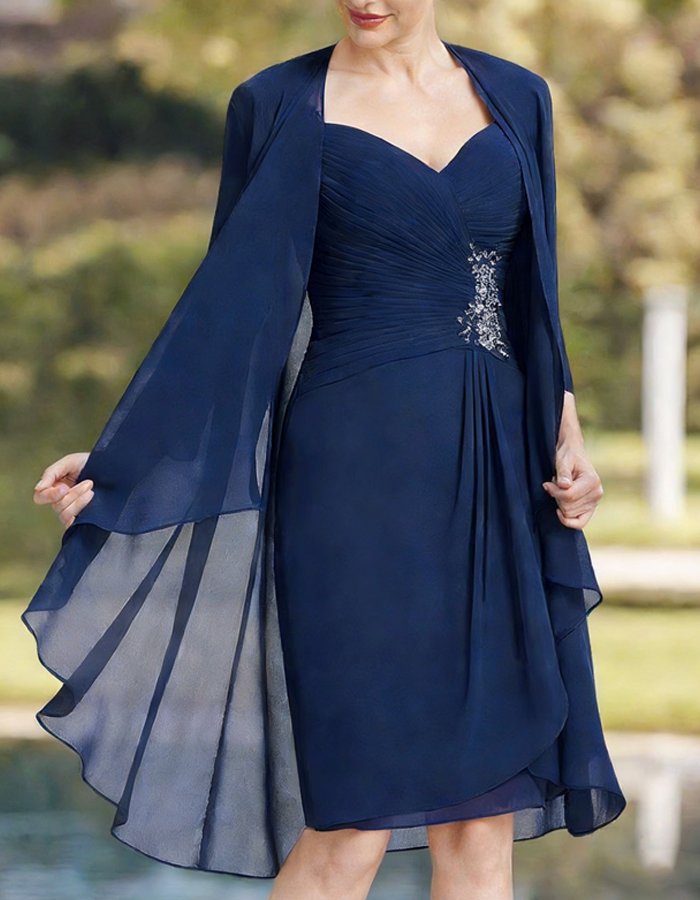 Navy Blue Tulle Shawl Dress 2-Piece Set