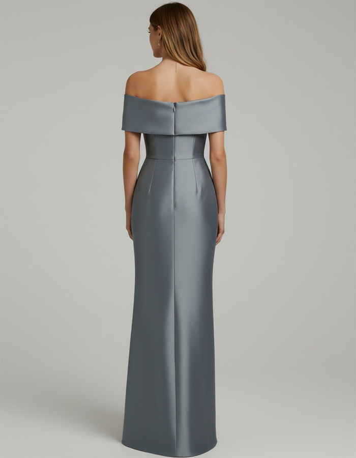 Satin Off-the-Shoulder Floor-Length Maxi Dress