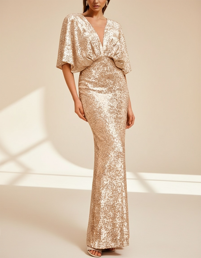 Sequin V-Neck Floor-Length Maxi Dress