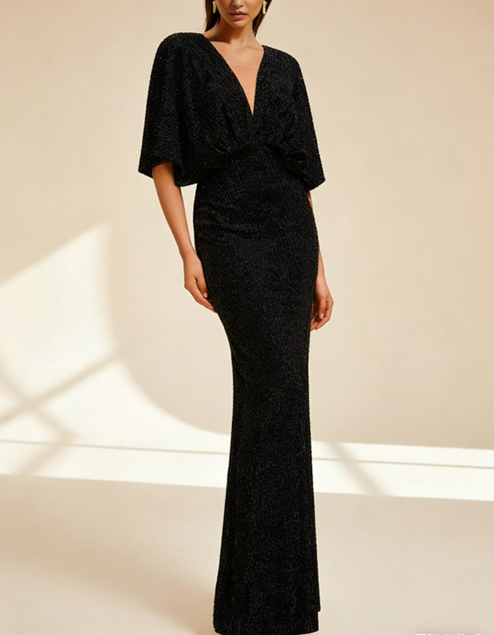 Sequin V-Neck Floor-Length Maxi Dress